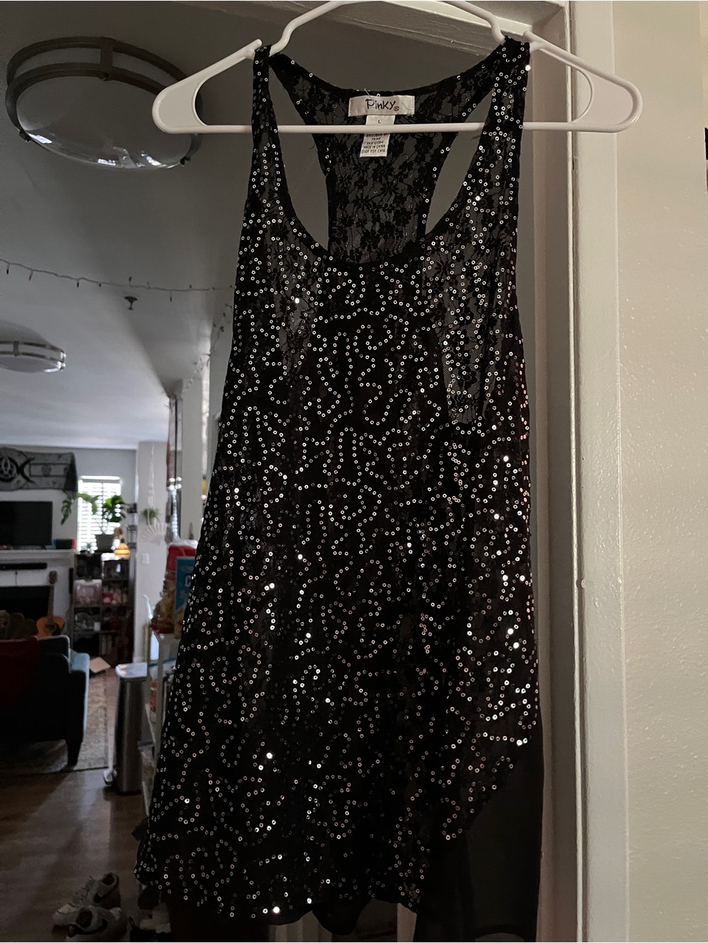 Pinky Black Sequin Lace Racerback Top